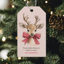 Sött hjort med röd rosett | Rosa jul