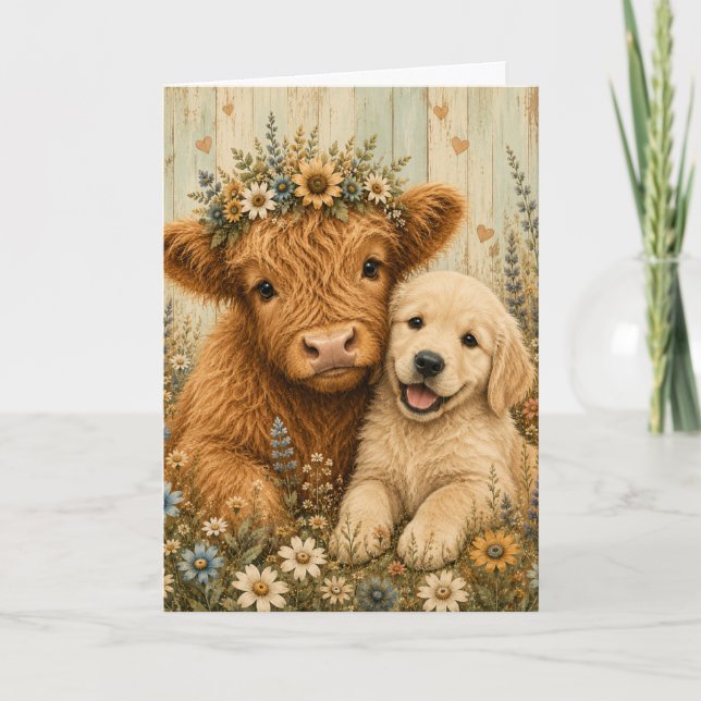Sött höglands kalv & valp av golden retriever kort (Framsida)