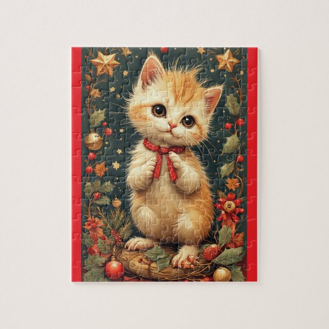 Sött Holiday Kitten  Pussel (Vertikal)