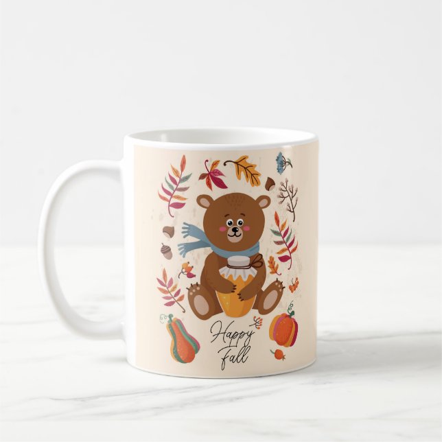 Sött höstbarnbjörn med honung och egen text  kaffemugg (Vänster)