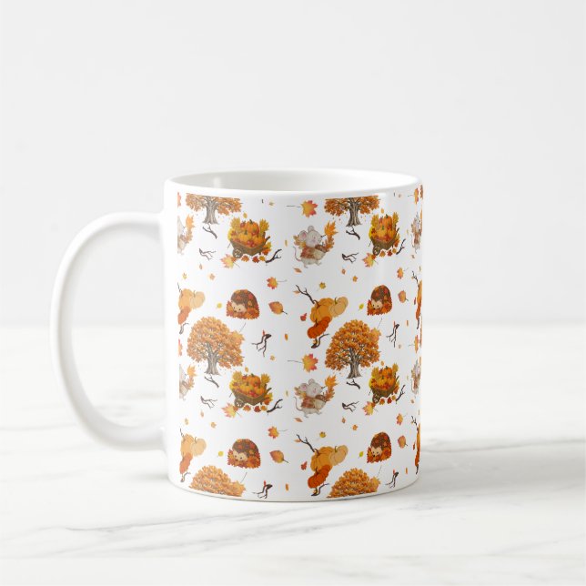 Sött höstskogs djurmönster kaffemugg (Vänster)