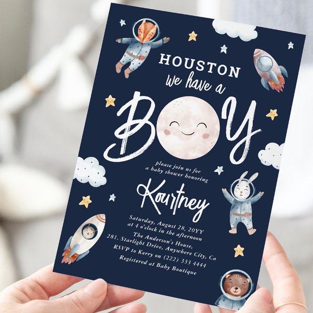 Sött 'Houston, vi har en pojke' Rymdbabyshower Inbjudningar (Skapare uppladdad)