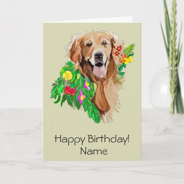 Sött Hund Bland Blommor Golden Retriever Kort (Framsida)