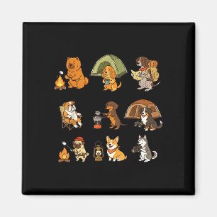 Sött hund campingäventyr utomhus serie design magnet