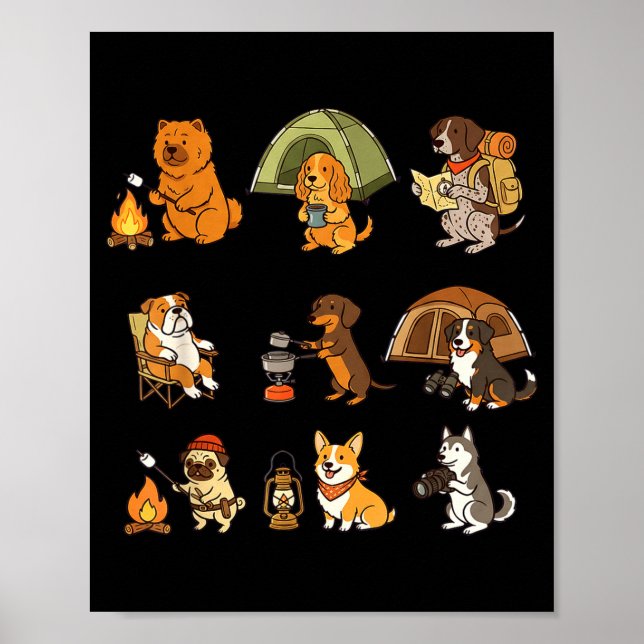 Sött hund campingäventyr utomhus serie design  poster (Framsidan)