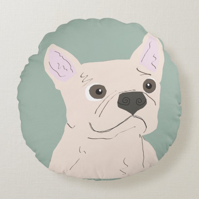 Sött Hund, Dammig Blå Rund Kudde (Framsidan)