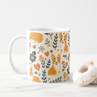 Sött Hund Folklig Konst Whimsical Handritad Hund Kaffemugg