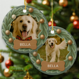 Sött Hund Foto Krans Julen Christmas Julgransprydnad Keramik