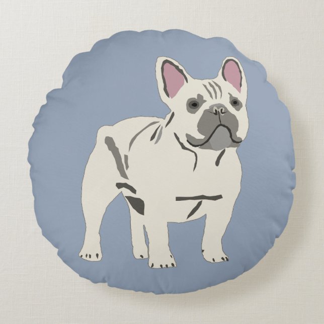 Sött hund, fransk bulldog rund kudde (Framsidan)