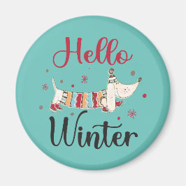 Sött Hund Hej Vinter Magnet