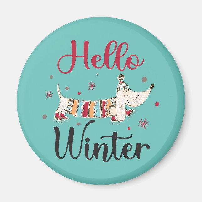 Sött Hund Hej Vinter  Magnet (Framsidan)