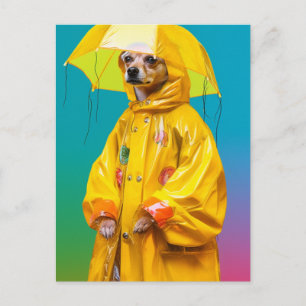 Sött Hund i en Gul Regnrock Vykort