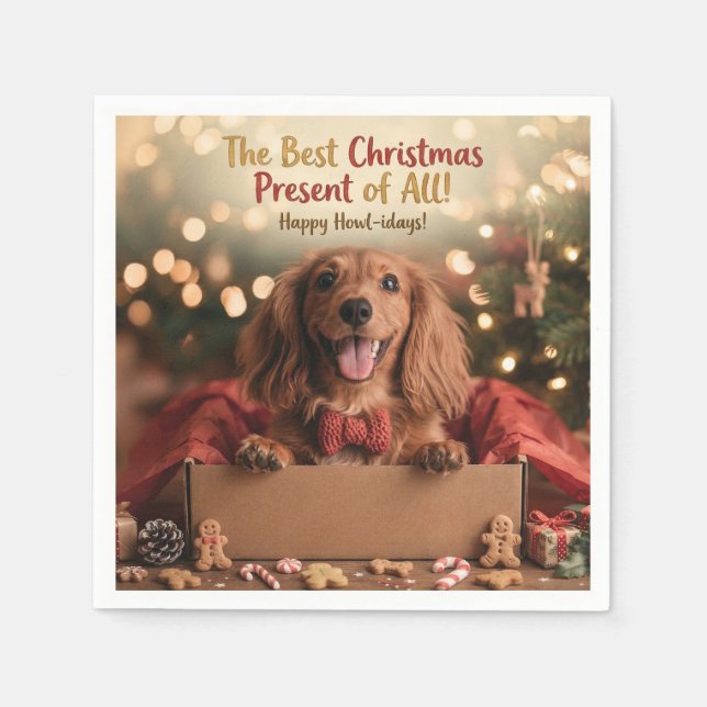 Sött hund i en julklappslåda  pappersservett (Framsidan)