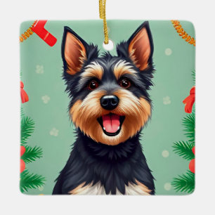 Sött Hund i Juldekoration Scen Festlig Högtid