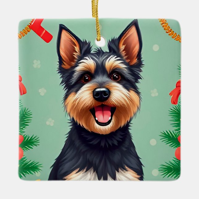Sött Hund i Juldekoration Scen Festlig Högtid (Framsida)