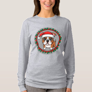 Sött hund inuti festlig julkrans t shirt