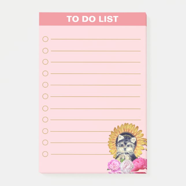 Sött hund med blommor på rosa post-it block (Framsida)