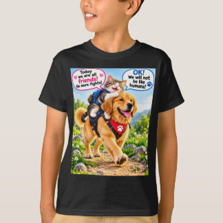 sött hund och katt vänskap t-shirt rolig djur d