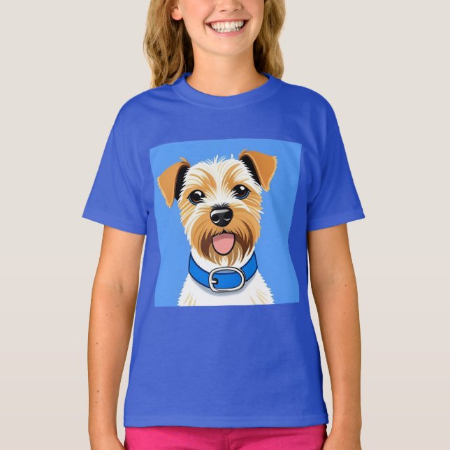 Sött Hund som Bär en Blå Halsband T Shirt (Framsida)
