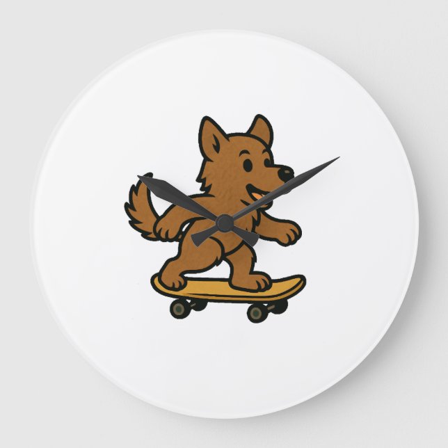 Sött Hund som kör Skateboard Stor Klocka (Framsida)