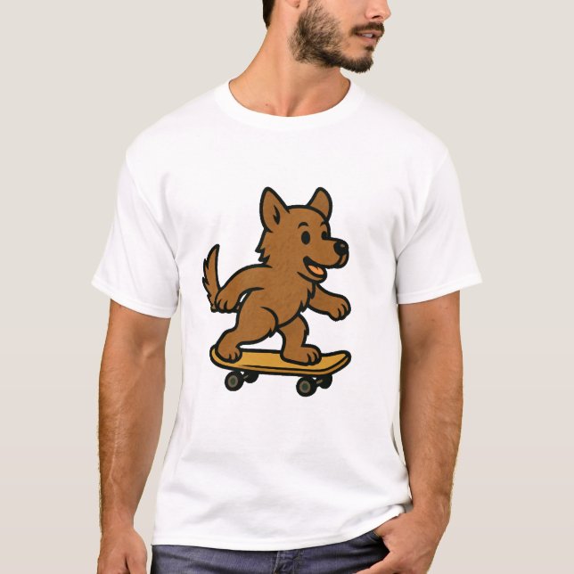 Sött Hund som kör Skateboard T Shirt (Framsida)