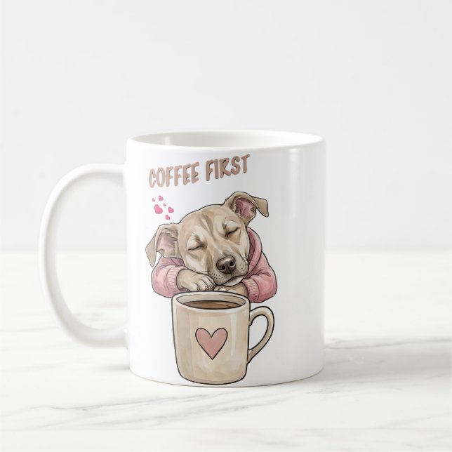 Sött hund sover fridfullt  kaffemugg (Vänster)