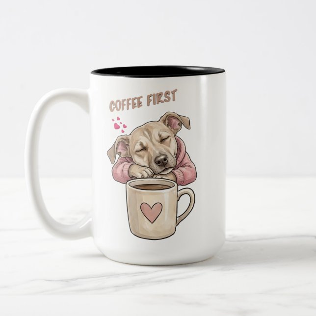 Sött hund sover fridfullt  Två-Tonad mugg (Vänster)