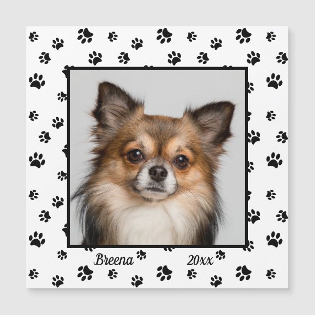 Sött Hundnamn År Foto Svarta Tassavtryck Magnet (Framsida)