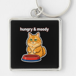 Sött hungrig och på dåligt humör orange katt meme- fyrkantig silverfärgad nyckelring