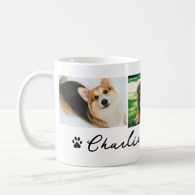 Sött husdjur Fotavtryck hund älskar dig 3 foton an Kaffemugg (Vänster)