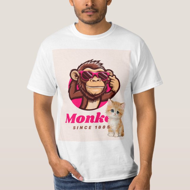 Sött husdjur katt & apa älskare design t-shirt (Framsida)