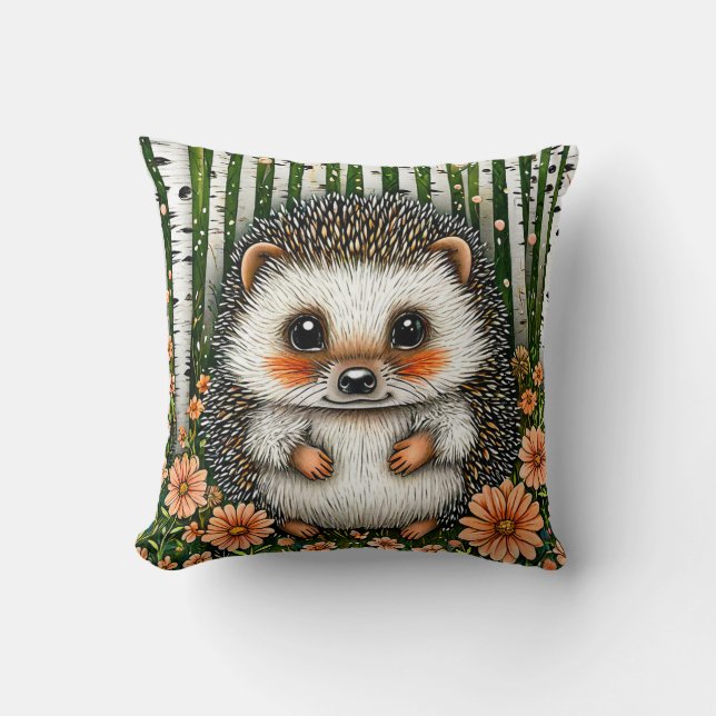 🦔🌲 Sött Igelkott Skog Mysig Dekoration Present ✨ Kudde (Framsida)