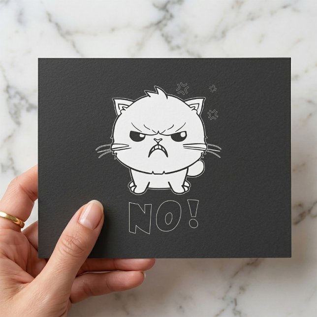 Sött ilsket katt som fnyser Nej. Vykort (Cute angry cat hissing No. Postcard)
