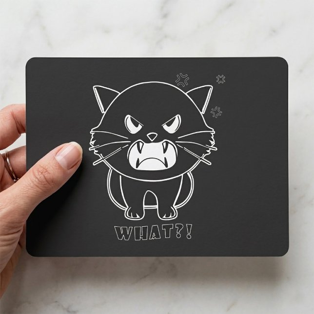 Sött ilsket katt som fnyser Vad. Vykort (Cute angry cat hissing What. Postcard )