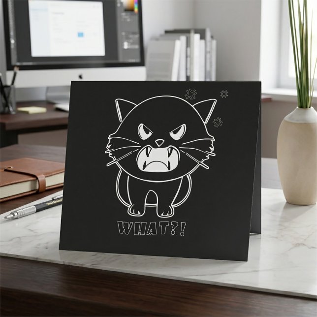 Sött ilsket katt som väsnas Vad. Tack Kort (Cute angry cat hissing What. Thank You Card)