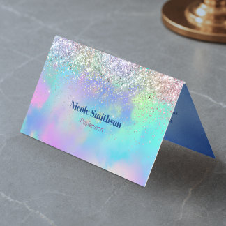 Sött iriserande holografiskt glittermonogram visitkort