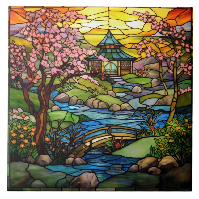 Sött japanskt Garden faux-glas för nedfläckad Kakelplatta (Framsidan)
