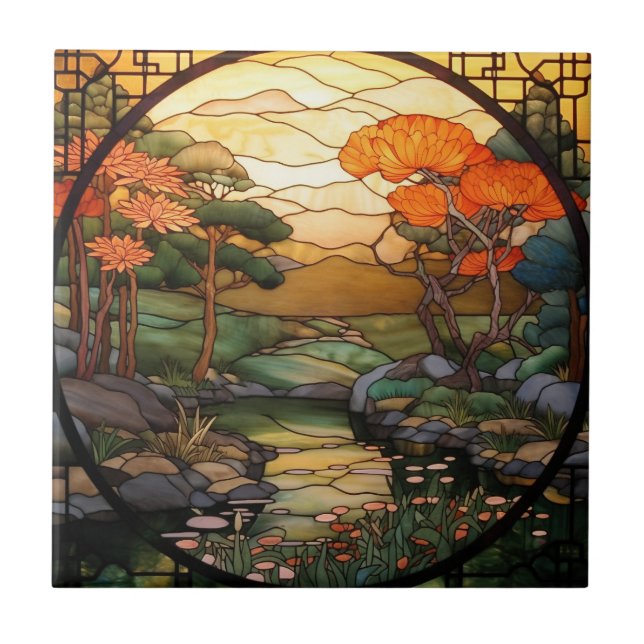 Sött japanskt Garden faux-glas för nedfläckad Kakelplatta (Framsidan)