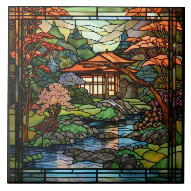 Sött japanskt Garden faux-glas för nedfläckad Kakelplatta (Framsidan)