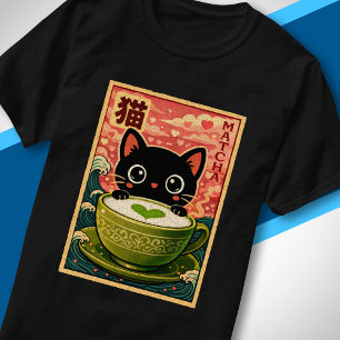 Sött japanskt sött svart katt dricker matcha te t shirt