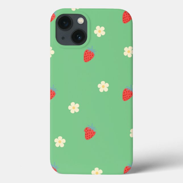 sött jordgubbsblommigt telefonfodral. (Baksida)