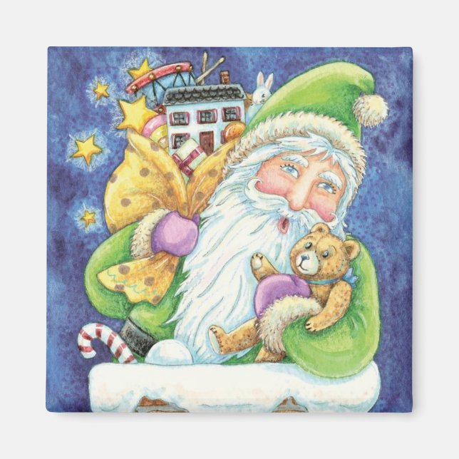 Sött jul, Tomte i skorsten med leksaker Magnet (Framsidan)
