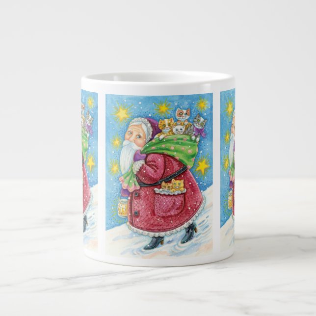 Sött jul, tomte med kattungar och katter! jumbo mugg (Framsidan)