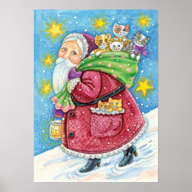 Sött jul, tomte med kattungar och katter! poster (Framsidan)