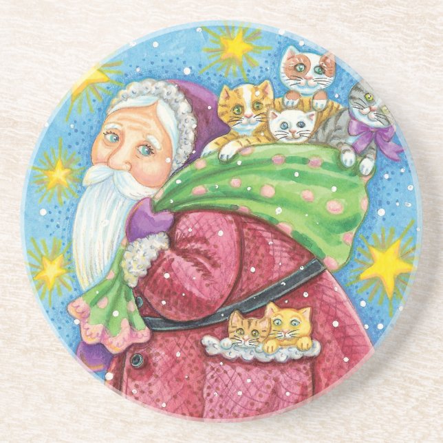 Sött jul, tomte med kattungar och katter! underlägg sandsten (Framsidan)