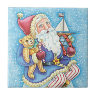 Sött jul, tomte på snöboll med leksaker kakelplatta