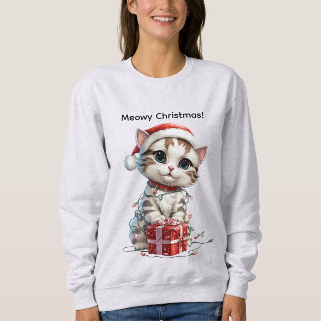 Sött julkatt på presentlåda t shirt (Framsida)
