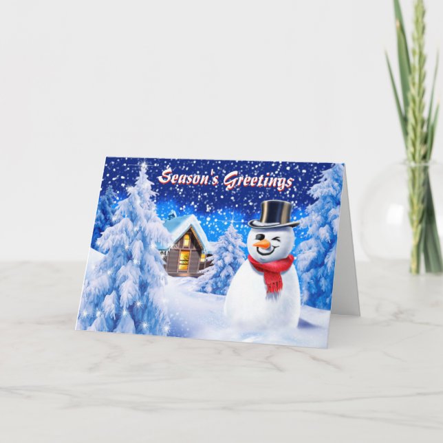 Sött julklapp för snögubbe-snö-scenen helgkort (Framsida)