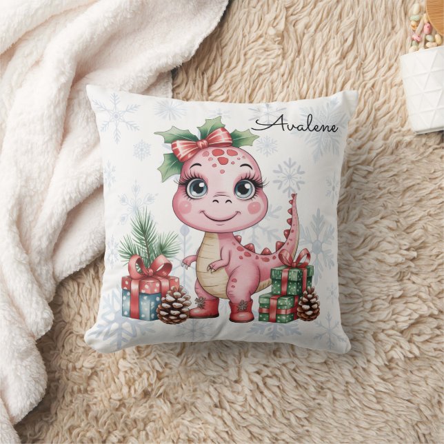 Sött julrosa dinosauriepresent för baby shower kudde (Filt)