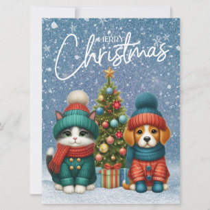 Sött julvalp & kattunge julkort